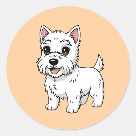 Cute West Highland White Terrier Dog Beige ラウンドシール (正面)