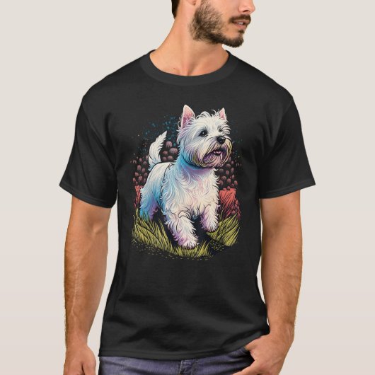 Cute West Highland White Terrier Dog on Westie  2 Tシャツ (正面)