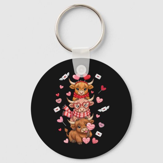 Cute Western Valentine Cows With Hearts  キーホルダー (正面)