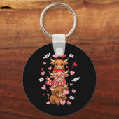 Cute Western Valentine Cows With Hearts  キーホルダー (正面)