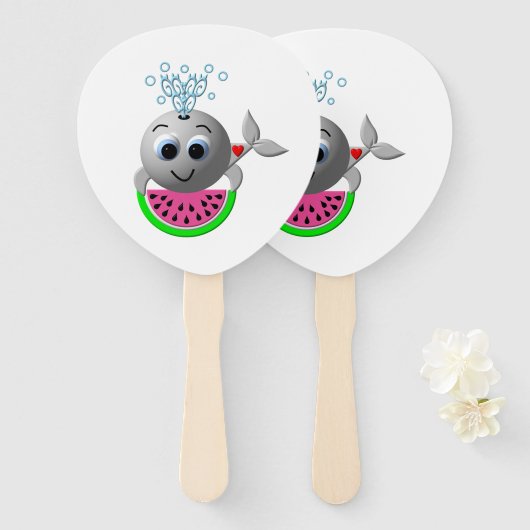 Cute Whale and Watermelon ハンドファン (正面&裏面)