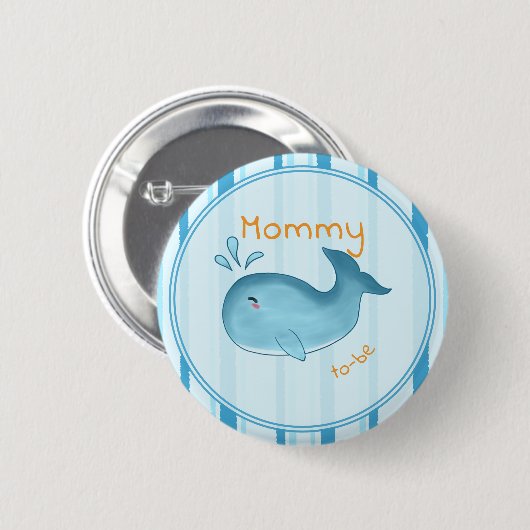 Cute Whale Baby Shower Mommy-to-be 缶バッジ (正面&裏面)