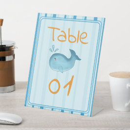 Cute Whale Baby Shower Table Numbers 台座サイン