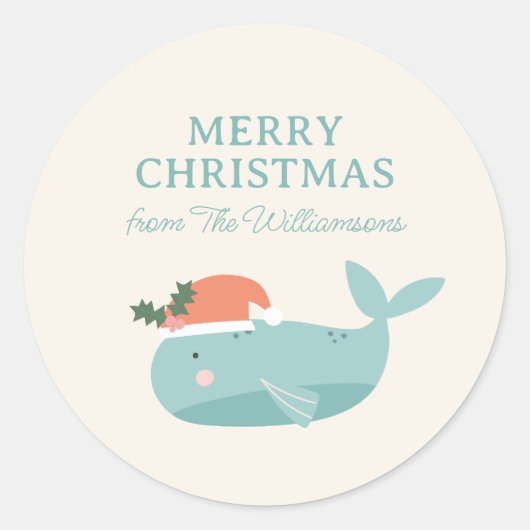 Cute Whale Christmas Holiday Personalized  ラウンドシール (正面)