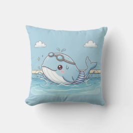 Cute Whale Kids Swimming Design クッション