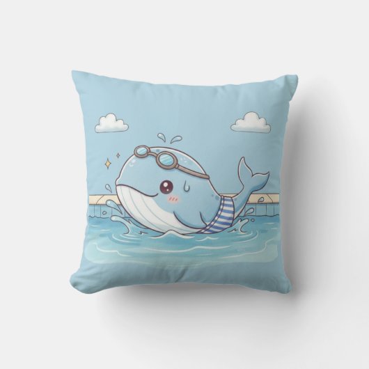Cute Whale Kids Swimming Design クッション (正面)