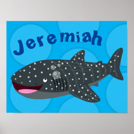 Cute whale shark happy cartoon illustration ポスター