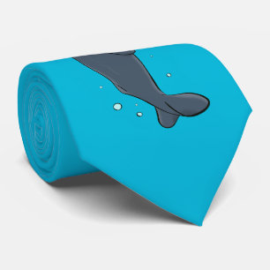 Cute whales and sailing boat cartoon illustration ネクタイ