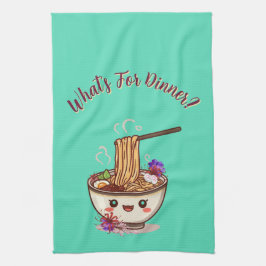 Cute "What's For Dinner?" Mint Green Ramen Bowl  キッチンタオル