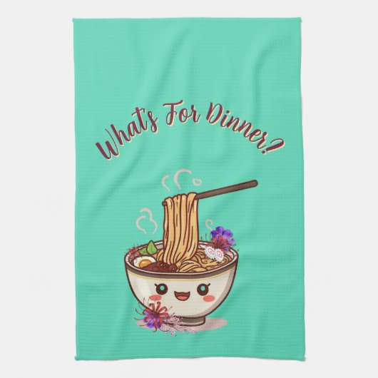 Cute "What's For Dinner?" Mint Green Ramen Bowl  キッチンタオル (縦)