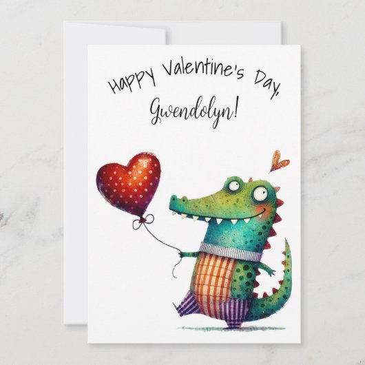 Cute Whimsical Alligator Valentine's Day Flat カード (正面)