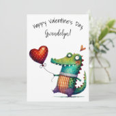 Cute Whimsical Alligator Valentine's Day Flat カード (スタンド正面)