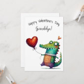 Cute Whimsical Alligator Valentine's Day Flat カード (正面/裏面インサイチュ)