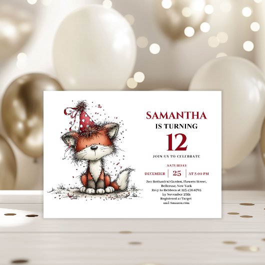 Cute whimsical animals design kids birthday invite 招待状