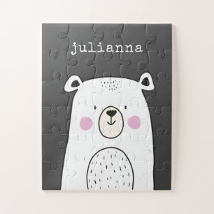 Cute Whimsical Bear Illustration Custom Name ジグソーパズル