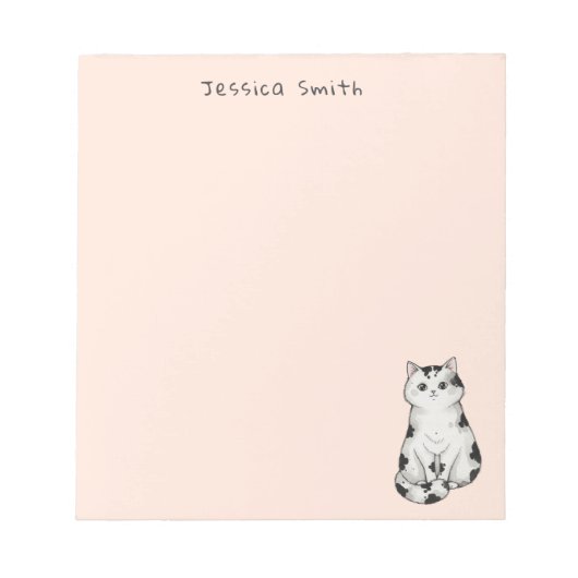 Cute whimsical Black and white Cat Pink Notepad ノートパッド (正面)