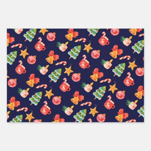 Cute whimsical blue Christmas set of 3  ラッピングペーパーシート (正面)