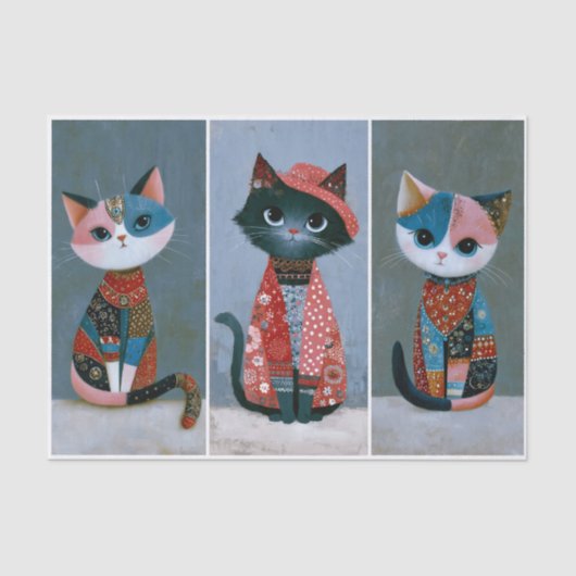 Cute Whimsical Boho Cat Set, Pastel EV6L Decoupage 薄葉紙 (正面)