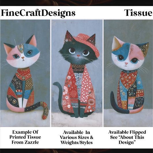 Cute Whimsical Boho Cat Set, Pastel EV6L Decoupage 薄葉紙
