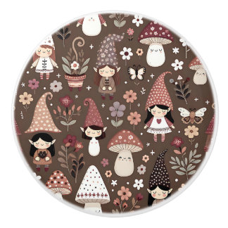 Cute Whimsical Brown Fairy Gnome Elves セラミックノブ