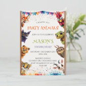 Cute Whimsical Calling All Party Animals Birthday 招待状 (スタンド正面)