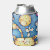 Cute Whimsical Cat and Mouse Moon Art 缶クーラー (缶正面)