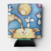 Cute Whimsical Cat and Mouse Moon Art 缶クーラー (正面)