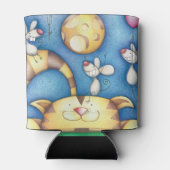 Cute Whimsical Cat and Mouse Moon Art 缶クーラー (裏面)