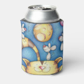 Cute Whimsical Cat and Mouse Moon Art 缶クーラー (缶裏面)