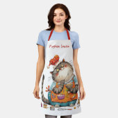 Cute Whimsical Cat Chef Illustration Funny エプロン (着用した状態)