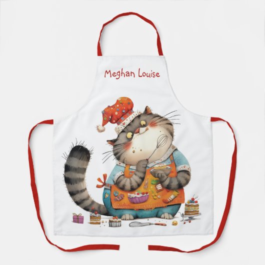 Cute Whimsical Cat Chef Illustration Funny エプロン (正面)
