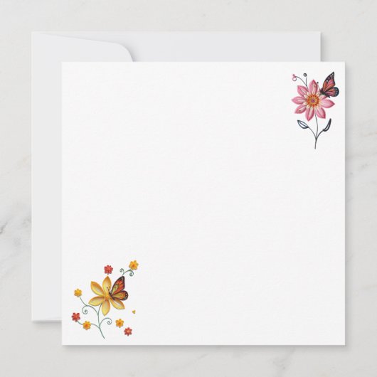 Cute Whimsical  Cat, Flowers and Butterflies カード (裏面)