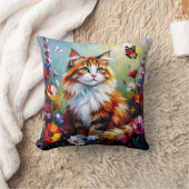 Cute Whimsical  Cat, Flowers and Butterflies クッション (ブランケット)