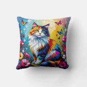 Cute Whimsical  Cat, Flowers and Butterflies クッション (裏面)