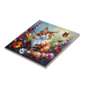 Cute Whimsical  Cat, Flowers and Butterflies タイル (側面)