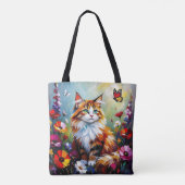 Cute Whimsical  Cat, Flowers and Butterflies トートバッグ (裏面)