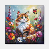 Cute Whimsical  Cat, Flowers and Butterflies マグネット (正面)