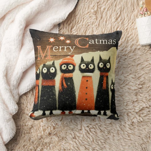 Cute Whimsical Cats Rustic Christmas クッション (ブランケット)
