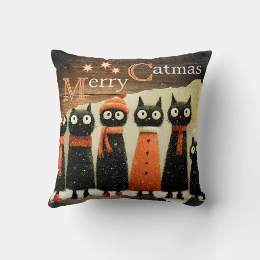 Cute Whimsical Cats Rustic Christmas クッション (裏面)