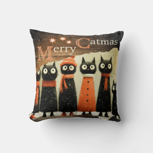 Cute Whimsical Cats Rustic Christmas クッション (正面)
