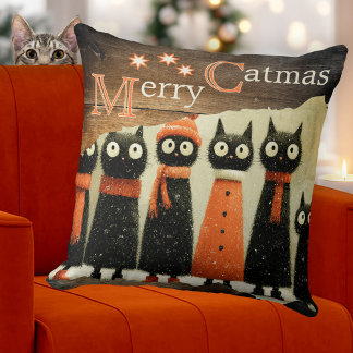 Cute Whimsical Cats Rustic Christmas クッション