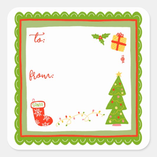 Cute Whimsical Christmas Holiday CUSTOM TO FROM スクエアシール (正面)