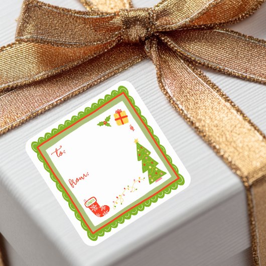 Cute Whimsical Christmas Holiday CUSTOM TO FROM スクエアシール