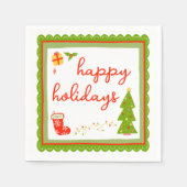Cute Whimsical Christmas Icons HAPPY HOLIDAYS スタンダードカクテルナプキン (正面)