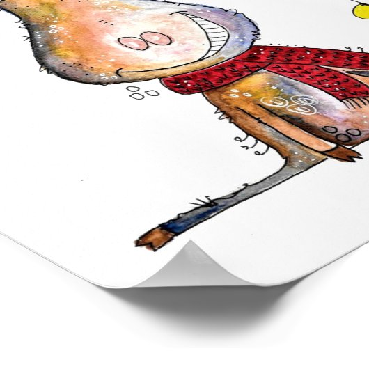 Cute Whimsical Christmas Moose ポスター (角)