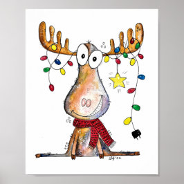 Cute Whimsical Christmas Moose ポスター