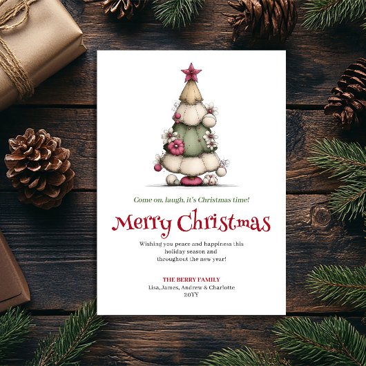 Cute Whimsical Christmas Tree Festive Greeting シーズンカード