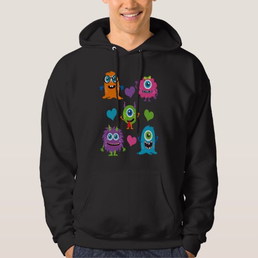 Cute Whimsical Colorful Little Monsters With Heart パーカ (正面)