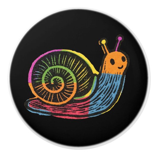 Cute Whimsical Colorful Snail セラミックノブ (正面)