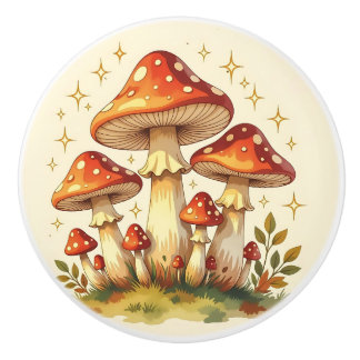 Cute Whimsical Cottage Core Mushrooms セラミックノブ